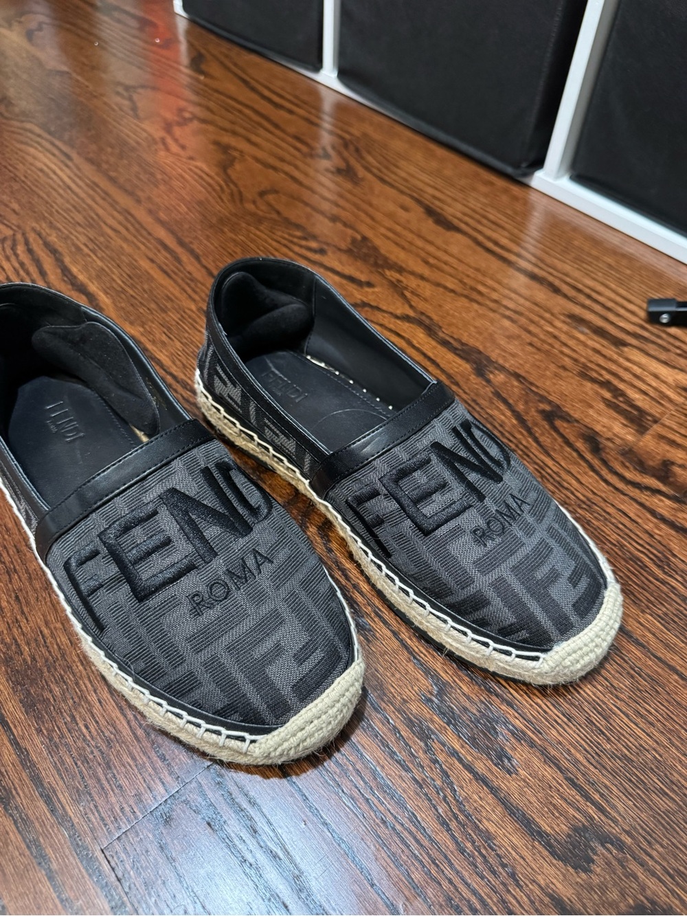 Fendi Black FF Logo Espadrille Slip-Ons
